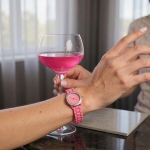 Colorful Geneva Pink & Silver Colored Watch
